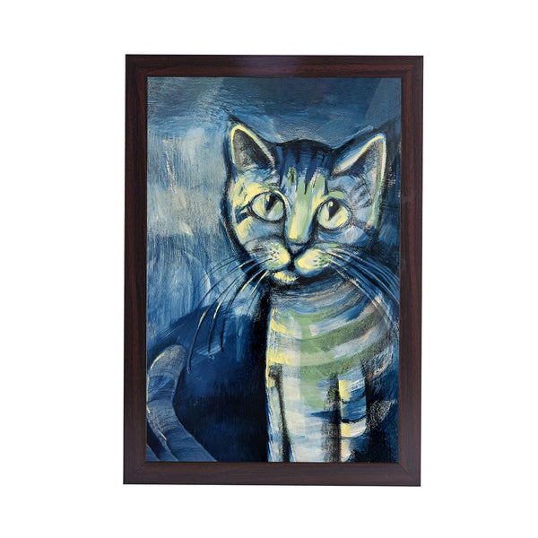 Abstract Cat Acrylic Art Print with Brown Frame