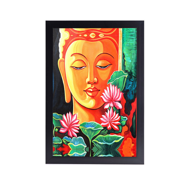 Lord Buddha Lotus Acrylic Art Print with Frame