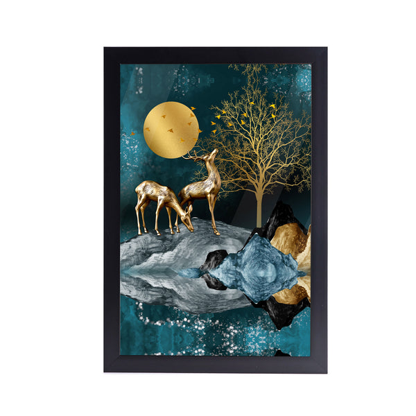 Golden Deer Moon Acrylic Art Print with Frame