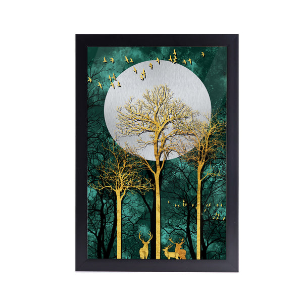 Deer Golden Tree Acrylic Art Print with Frame