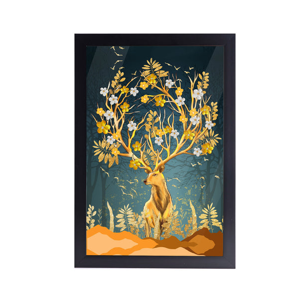 Grass Golden Deer Acrylic Art Print with Frame