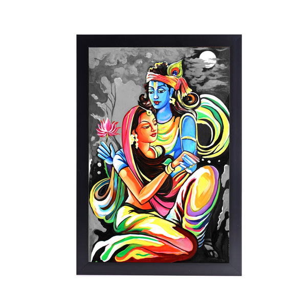 Krishna Radha Bansuri Acrylic Art Print with Frame