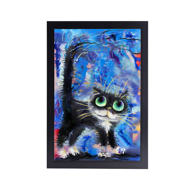 Big Eyes Black Cat Acrylic Art Print with Black Frame