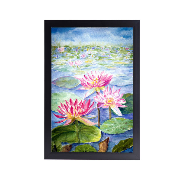 Pink Lotus Leaves Acrylic Art Print with Frame