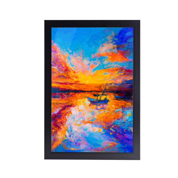 Boat Lake View Acrylic Art Print with Frame