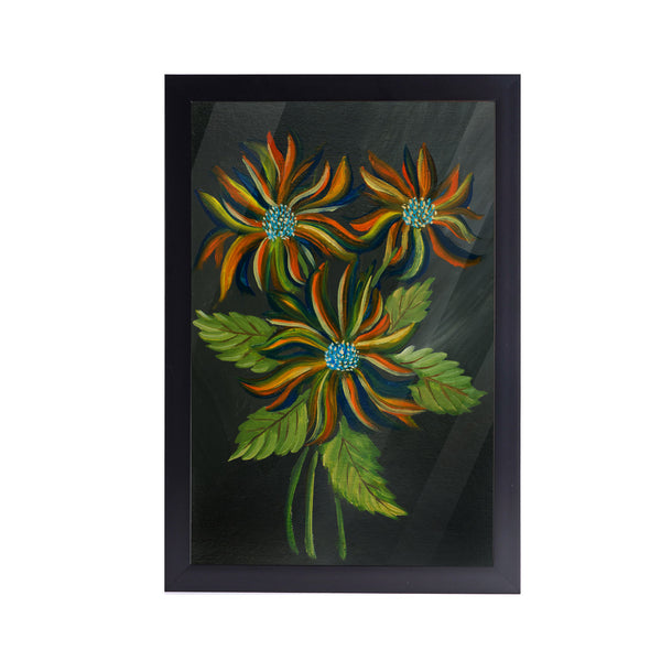 Fowers with Leaves Acrylic Art Print with Frame