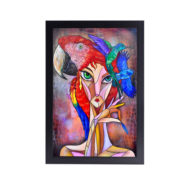 Girl Portrait Cubism Face Acrylic Art Print with Frame