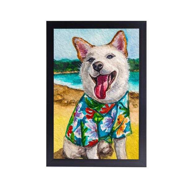 Husky on the Ocean Beach Acrylic Art Print with Frame