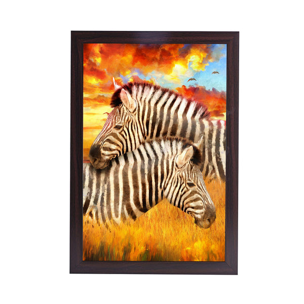 African Zebra Acrylic Art Print with Brown Frame