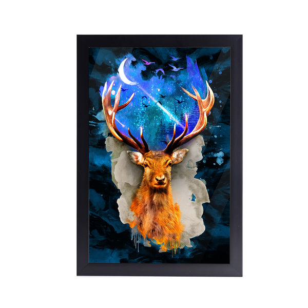 Deer Forest Night Galaxy Acrylic Art Print with Frame