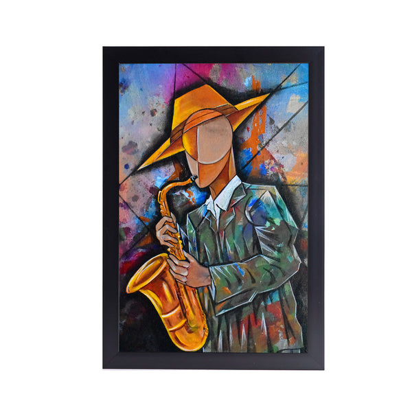 Cubist Surrealism Musician Acrylic Art Print with Frame