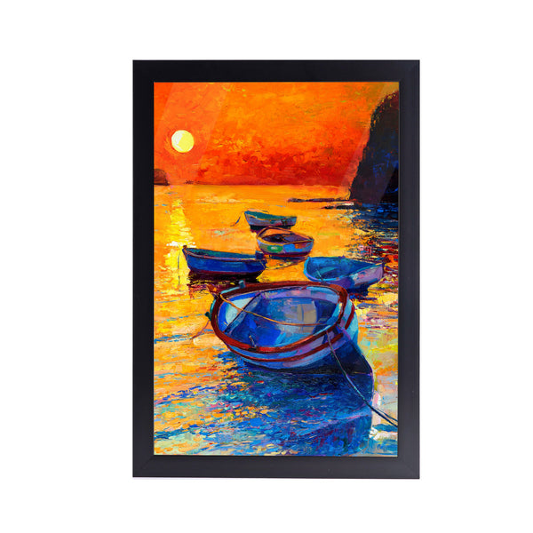 Boat Lake Sunset Acrylic Art Print with Frame