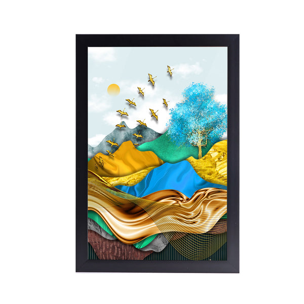 Deer and Flock of Birds Acrylic Art Print with Frame