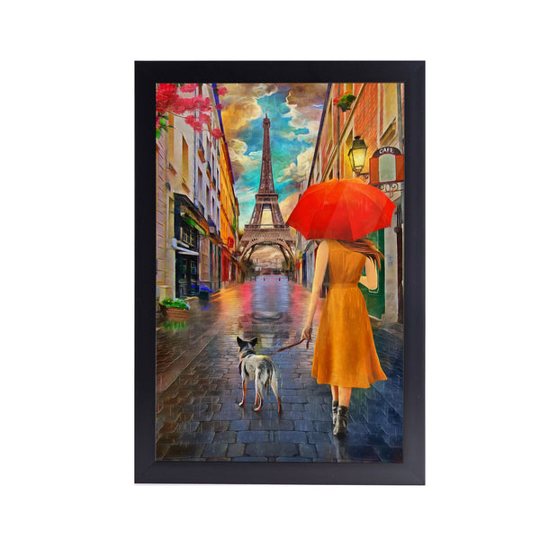 Rainy Paris and the Eiffel Towe Acrylic Art Print with Frame