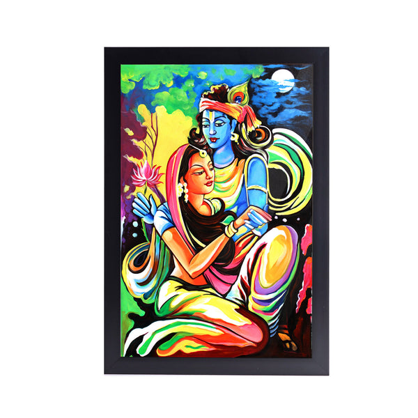 Lord Radha Krishna with Flute Hindu Acrylic Art Print with Frame