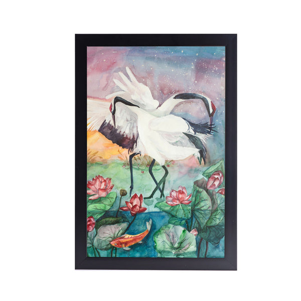 The White Stork or Egret Roams Acrylic Art Print with Frame