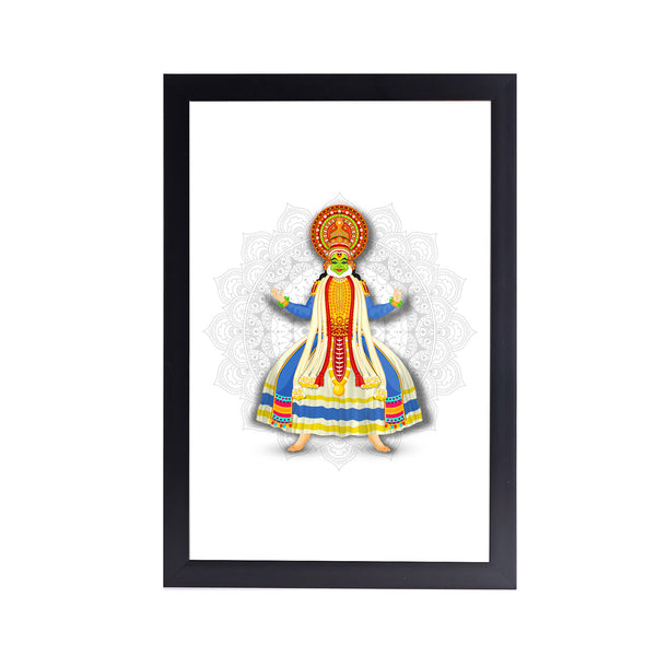 Kathakali Dancer on white mandala Acrylic Art Print with Frame