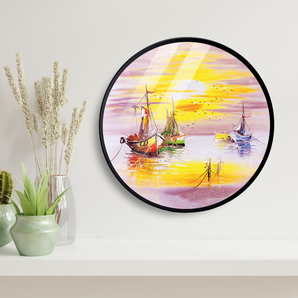 Scenery of Sailing Ship Acrylic Art Print with Metal Ring