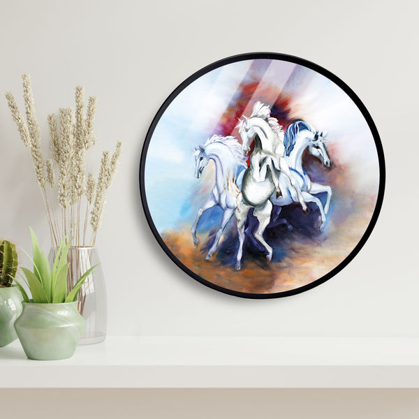 Three White Hourse Acrylic Art Print with Metal Ring