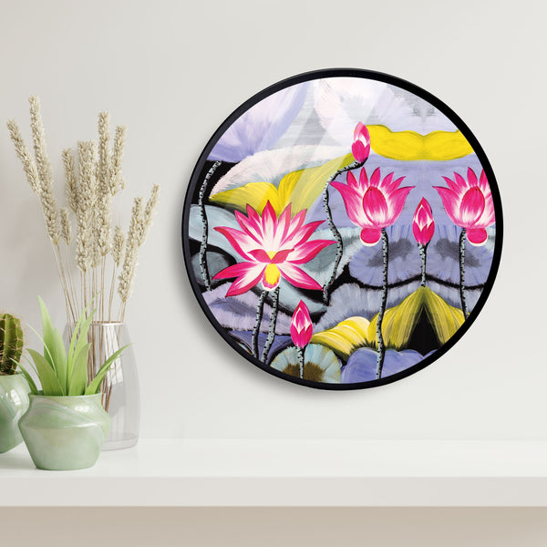 Pink Lotus Bunch Acrylic Art Print with Metal Ring