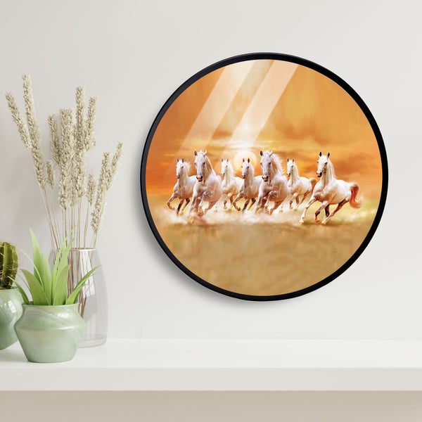 Seven Hourse Running Acrylic Art Print with Metal Ring