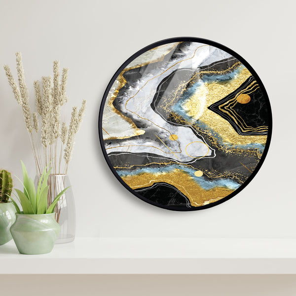 Yellow Seascape Marble Acrylic Art Print with Metal Ring