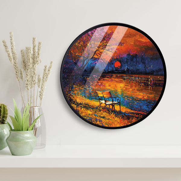 Sunset Evening View Acrylic Art Print with Metal Ring