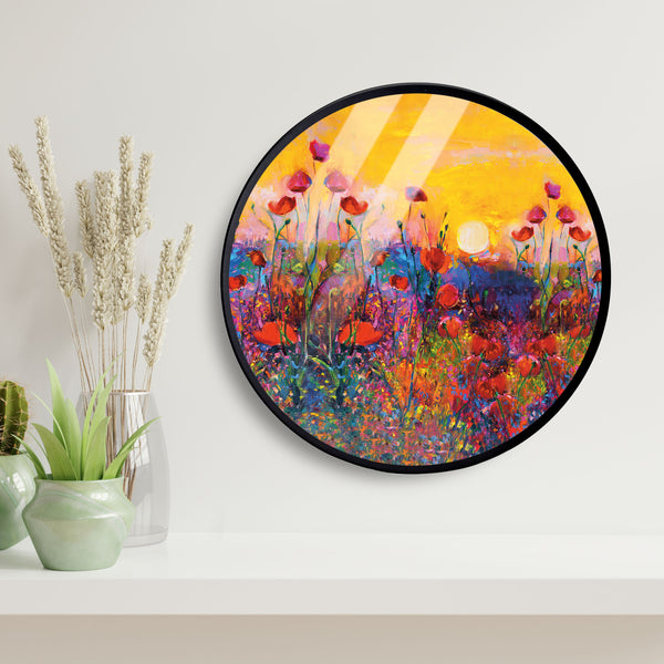 Garden Flower Sunset Acrylic Art Print with Metal Ring