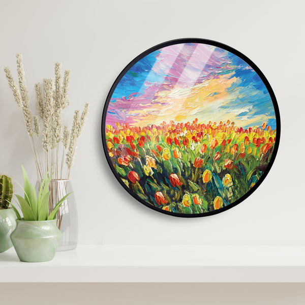 Garden Flower Red Sky View Acrylic Art Print with Metal Ring