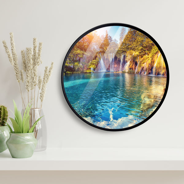 Waterfall Lake Acrylic Art Print with Metal Ring