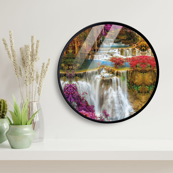 Waterfall Lake Red Flower Acrylic Art Print with Metal Ring