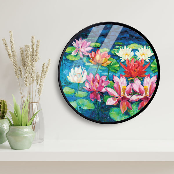 Multi Flower Lake Acrylic Art Print with Metal Ring