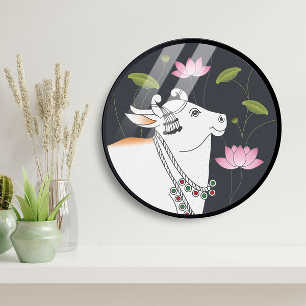 Cow Lotus Leaf Acrylic Art Print with Metal Ring