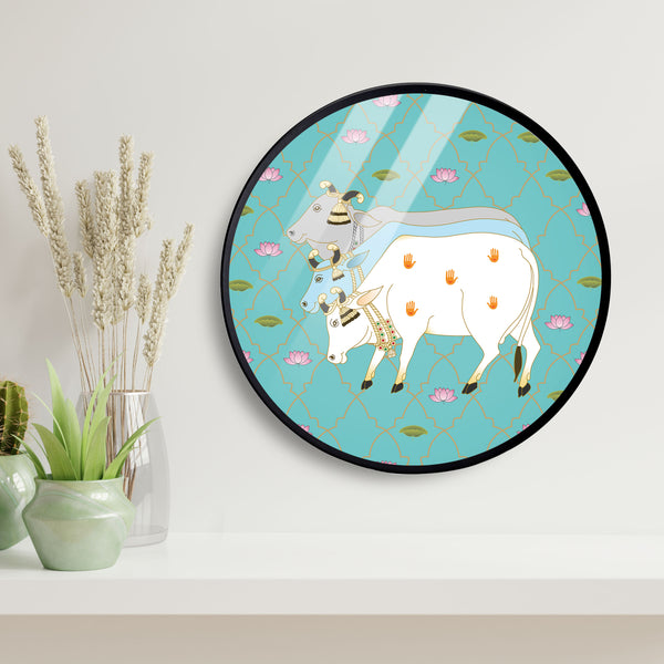 Multicolor Cows walk Together Acrylic Art Print with Metal Ring