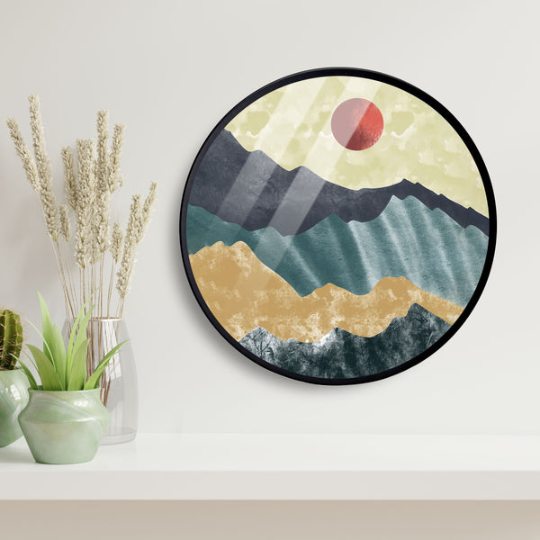 Red Sun Mount Acrylic Art Print with Metal Ring