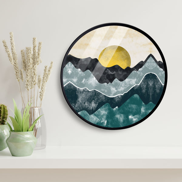 Yellow Sunset Acrylic Art Print with Metal Ring