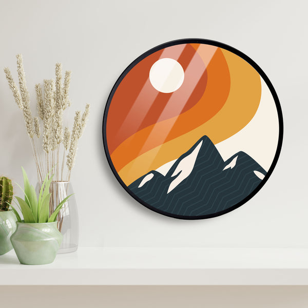 White Sun Line Pattern Acrylic Art Print with Metal Ring