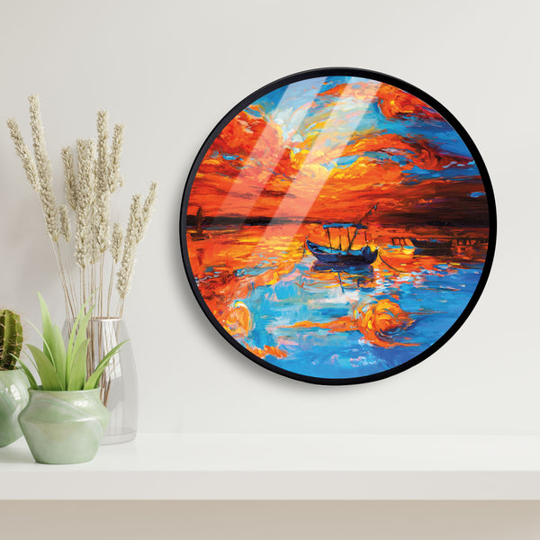 Boat Seascape Acrylic Art Print with Metal Ring