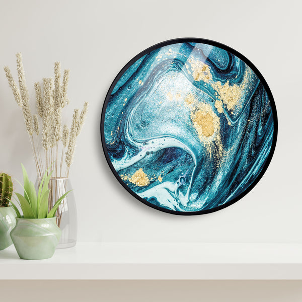 Blue Marbel Seascape Acrylic Art Print with Metal Ring