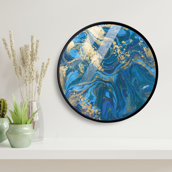 Blue Pattern Marble  Acrylic Art Print with Metal Ring