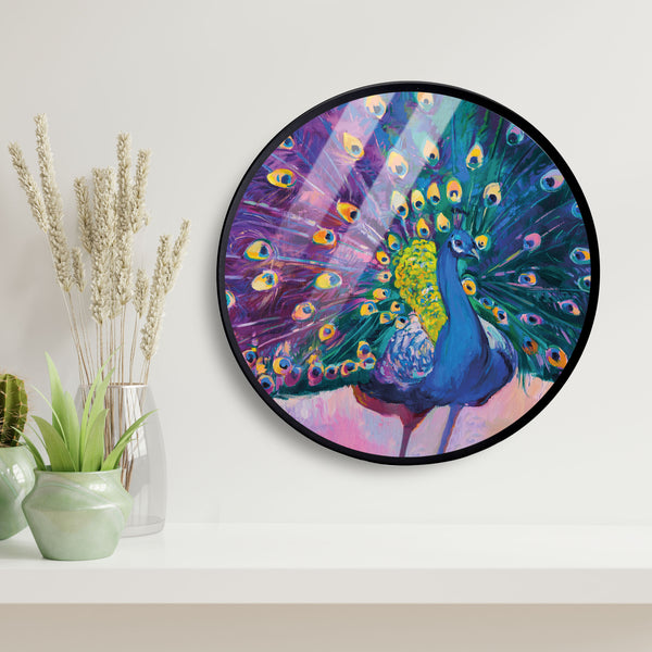 Blue Peacock Acrylic Art Print with Metal Ring