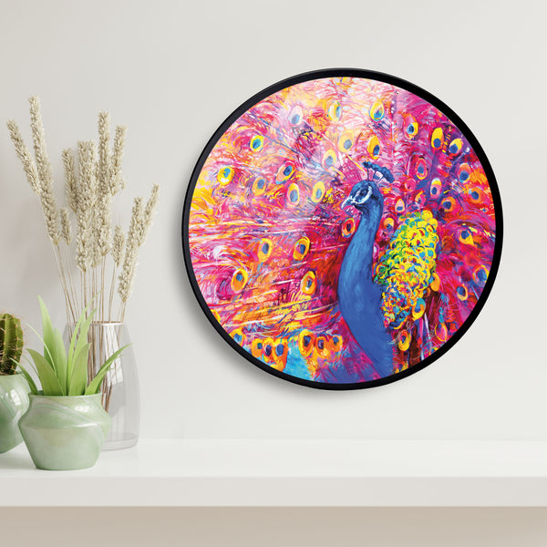 Red Peacock Acrylic Art Print with Metal Ring