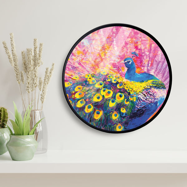 Yellow Peacock Acrylic Art Print with Metal Ring