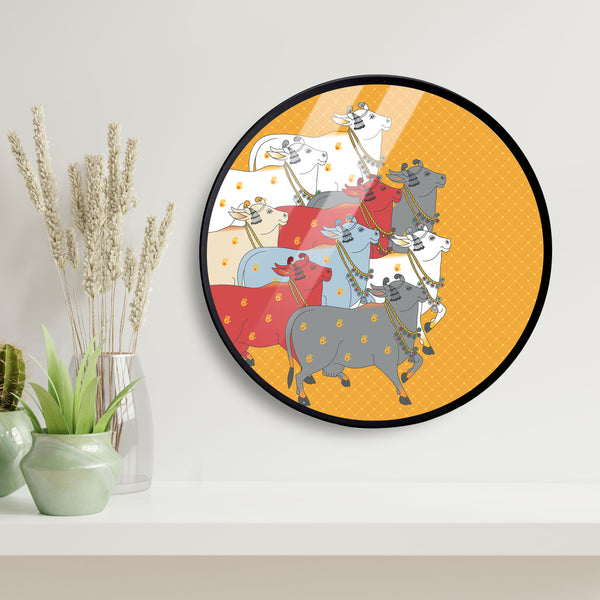 Multicolor Cows Acrylic Art Print with Metal Ring