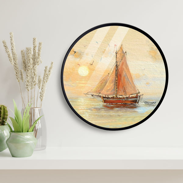 Ship Ocean Acrylic Art Print with Metal Ring