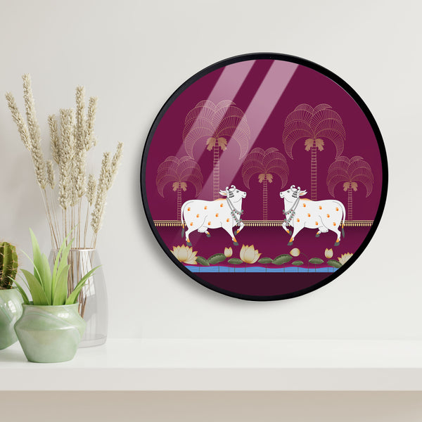 Playing White Cow Acrylic Art Print with Metal Ring