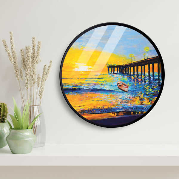 Passing Boat Sea Bridge Acrylic Art Print with Metal Ring