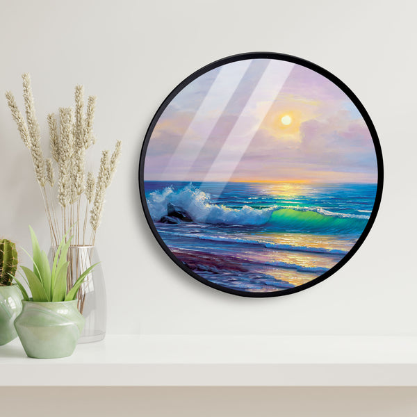 Sunrise Sea Scenery Acrylic Art Print with Metal Ring