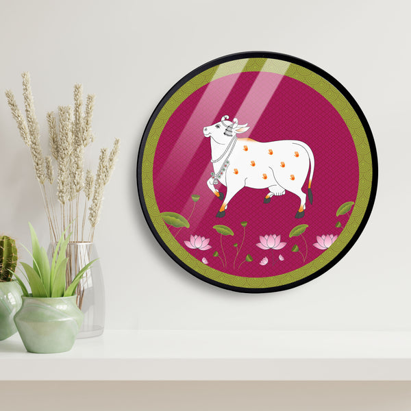 Lotus Leaf Cow Acrylic Art Print with Metal Ring