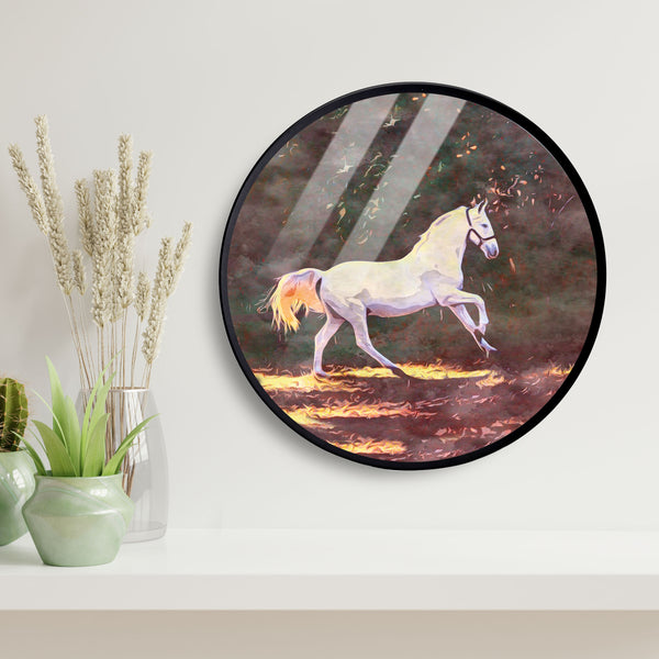 Hourse Running Fire Surface Acrylic Art Print with Metal Ring